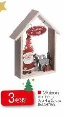 3€99  joyeux nowl  maison en bois 16 x 4 x 20 cm ret347692 