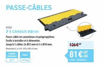PASSE-CÂBLES  VISO  >5 CANAUX TRUS  Passe-cable en caoutchouc et polypropylène. Facile à installer et à démonter.  Jusqu'à 5 câbles 2x 035 mm et 3 x 030 mm. Dimensions (LxlxH):910x500x45  CHANCE MAXIM