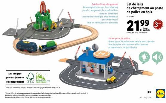 Lidl s'engage  pour des jouets en bois responsables  FSC  Tous les éléments en bois de cette double page sont certifiés FSC®  Set de ralls de chargement Grue magnétique avec bras pivotant pour le char