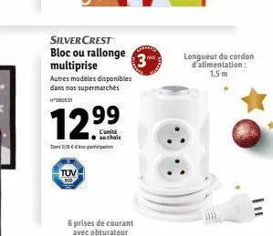 silvercrest bloc ou rallonge multiprise  autres modèles disponibles dans nos supermarchés 390531  12.⁹⁹  99  l'unité  au choix  donation  tuv  6 prises de courant avec obturateur  3  longueur du cordo