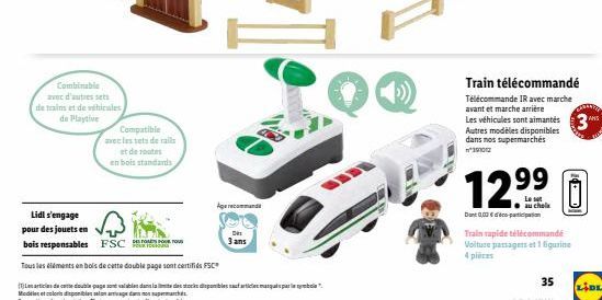 Combinable avec d'autres sets de trains et de véhicules  de Playtive  Compatible avec les sets de rails  et de routes  en bois standards  Lidl s'engage pour des jouets en  bois responsables  FSC  Tous