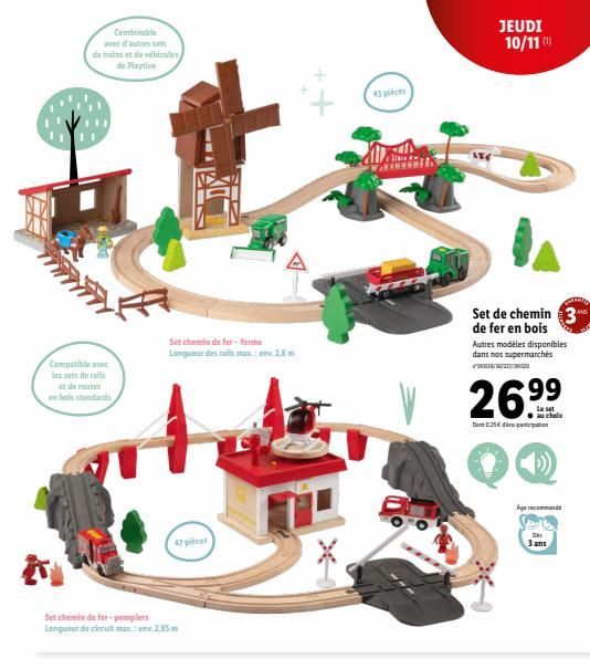 Combinable avec d'autres sets de trains et de véhicules  de Playtive  Compatible avec les sets de rails et de routes en bois standards  Set chemin de fer- ferme Longueur des rails mas.ev.2.8  47 pièce