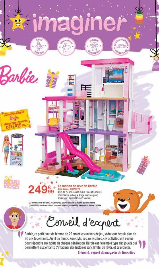 imaginer  Une maison achetée  Barbie  1 Barbie Bar a smoothle OFFERTE  neros  Barbie  heroines  BBB  miny  24999  univers  poupées  |||  La maison de rêve de Barbie Dès 3 ans-18077772  99 Plus de 75 a