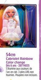 54€99 Cabriolet Rainbow Color change Dès 6 ans-28774835 Sillumine aux couleurs de l'arc en ciel 3 piles LR6 non fournies. Poupées non incluses. 