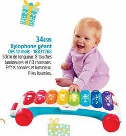 (FVERT  2851  34€99  Xylophone géant Dès 12 mois-18831268 50cm de longueur. 8 touches lumineuses et 60 chansons. Effets sonores et lumineux. Piles fournies. 