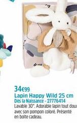 34€99  Lapin Happy Wild 25 cm Dès la Naissance-27776414 Lavable 30". Adorable lapin tout doux avec son pompon coloré. Présente en boite cadeau 
