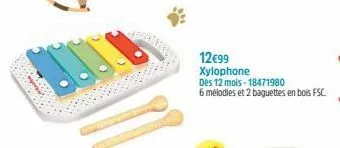 12€99 xylophone  dès 12 mois-18471980  6 mélodies et 2 baguettes en bois fsc. 