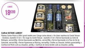 CUNITE  18€99  DDI  Coffret OCTAVE LAREDY  Plateau Carton Plaisir d Offrir grand modèle avec Calage carton décoré +Vin blanc moelleux du Comté Tolosan Emotions, bouteille 37,5cl + Vin rouge du Comté T