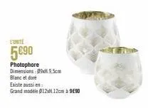 l'unite  5090  photophore dimensions: 09.9.5cm  blanc et doré  existe aussi en  grand modèle 012412cm à 9€90 
