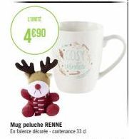 L'UNITÉ  4€90  COSYS writin  Mug peluche RENNE  En falence décorée contenance 33 cl 