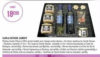 cunite  18€99  ddi  coffret octave laredy  plateau carton plaisir d offrir grand modèle avec calage carton décoré +vin blanc moelleux du comté tolosan emotions, bouteille 37,5cl + vin rouge du comté t