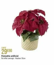 29€90  poinsettia artificiel  pot effet cannage-hauteur 26cm 