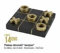 L'UNITE  14890  Plateau décoratif "morpion"  En béton, noir et doré - Dimensions: 21x21cm 