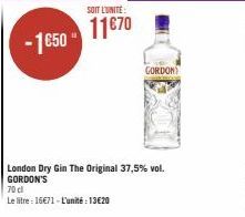 -1650- SOIT L'UNITÉ  11€70  70 d  Le litre: 16€71-L'unité: 13€20  GORDON  London Dry Gin The Original 37,5% vol. GORDON'S 