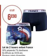 LE LOT  6€90  TIPENGE  Lot de 2 boxers enfant France 93% polyamide 7% elasthanne Du 6/8 ans au 14/16 ans Plusieurs coloris disponibles  LE FRANCE  FRANCE  A  FRA 