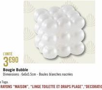 L'UNITE  3€90  Bougie Bubble  Dimensions: 6x6x5.5cm-Boules blanches sacrées 