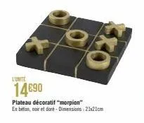 l'unite  14890  plateau décoratif "morpion"  en béton, noir et doré - dimensions: 21x21cm 