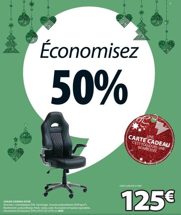 Économisez  50%  CHAISE GAMING IDOM  Structure: contreplaqué, EVA, Garnissage: mousse polyuréthane (24/8 kg/m"). Revêtement: polyuréthane. Pieds: nylon, acier. Accoudoirs et hauteur ajustables. mécani