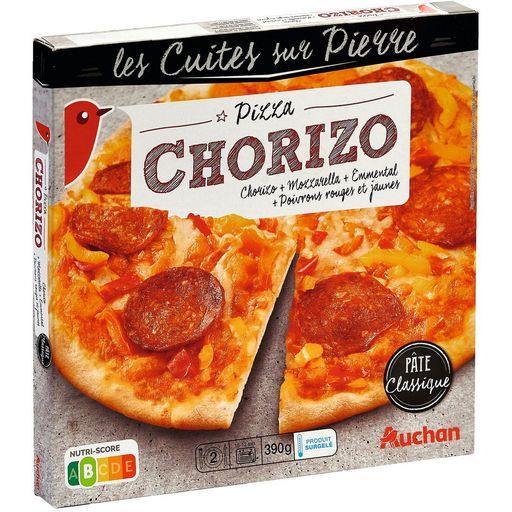  PIZZA CHORIZO CUITE SUR PIERRE SURGELÉE AUCHAN