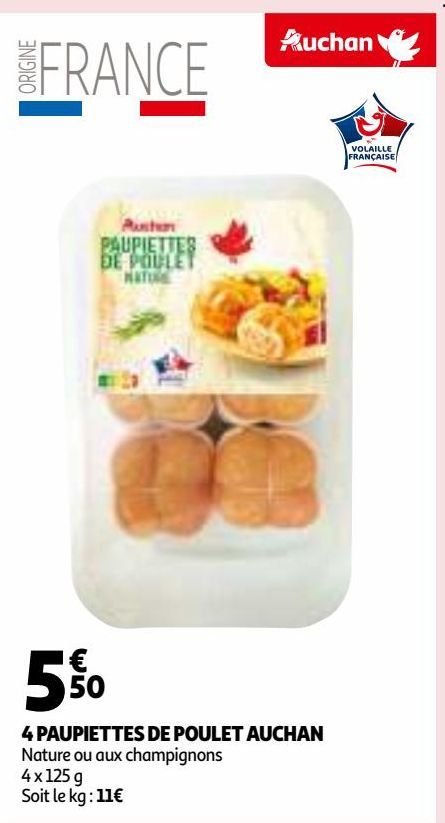 4 PAUPIETTES DE POULET AUCHAN