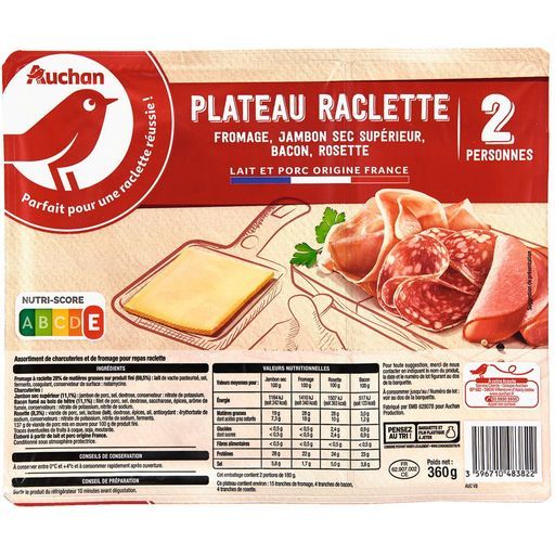 PLATEAU RACLETTE CHARCUTERIES ET FROMAGE AUCHAN