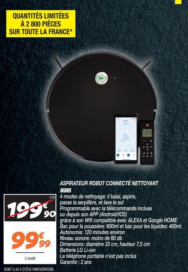 ASPIRATEUR ROBOT CONNECTÉ NETTOYANT IKOHS