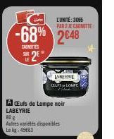 te  -68% 2648  CAUNOTIES  SE2E  L'UNITÉ: 3065  PAR 2 JE CANOTTE  A Eufs de Lompe noir LABEYRIE  80 g  Autres variétés disponibles Lekg: 45663  LABEYRIE CELFS LOMPE 