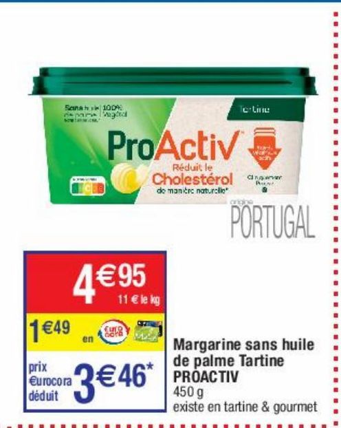 margarine sans huile de palme tartine Proactiv