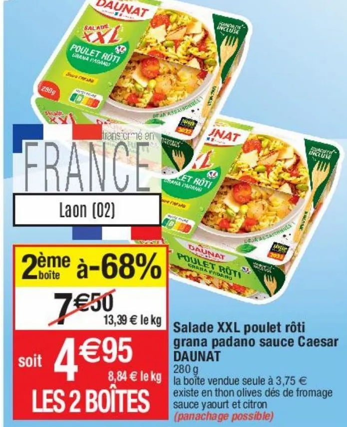 salade xxl poulet rôti grana padano sauce caesar daunat