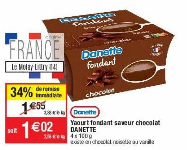 yaourt fondant saveur chocolat danette