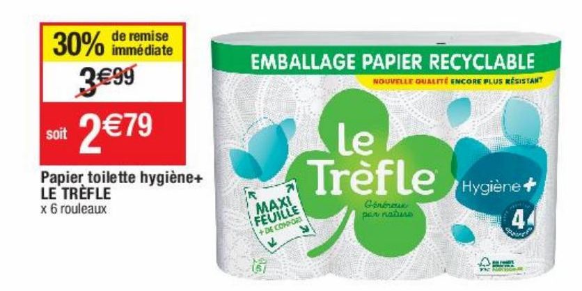 papier toilette hygiène+ Le Trèfle