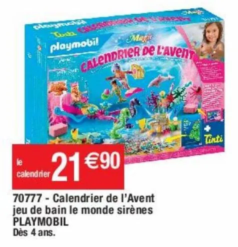 calendrier de l'avent jeu de bain le monde sirènes playmobil