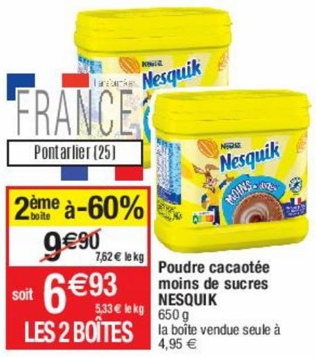 poudre cacaotée moins de sucres Nesquik