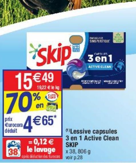 lessive en capsules 3 en 1 active clean Skip