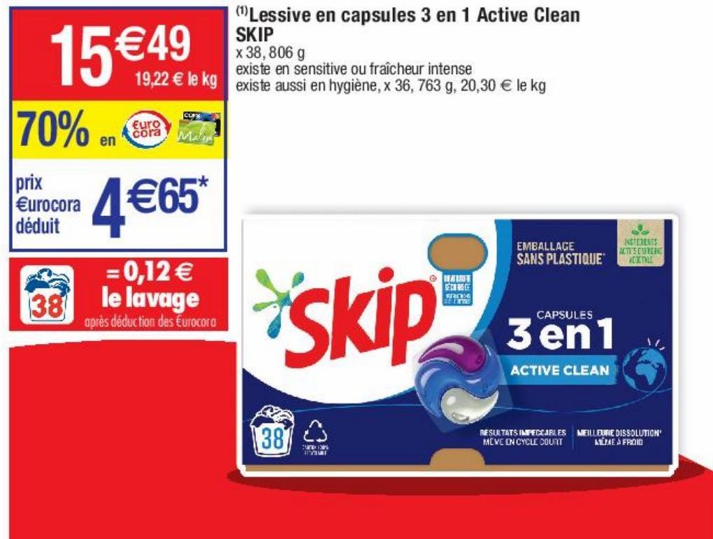lessive en capsules 3 en 1 active clean Skip