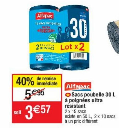 sacs poubelles 30 L à poignées ultra résistant