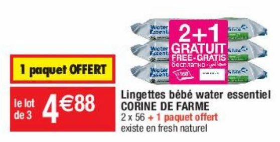 lingettes bébé water essentiel corine de farme