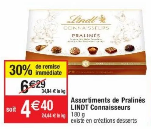 assortiments de pralinés lindt connaisseurs