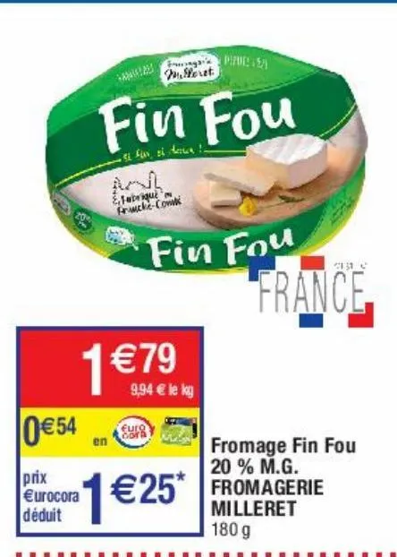 fromage fin fou 20% m.g. fromagerie milleret
