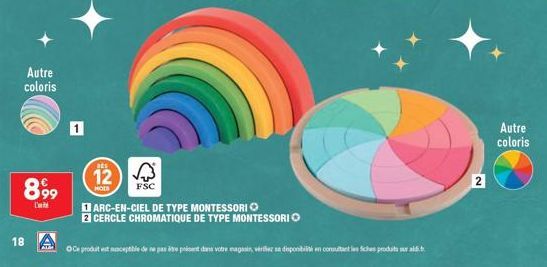 Autre coloris  899  L'  18  1  12 √√  HODS  FSC  ARC-EN-CIEL DE TYPE MONTESSORI Ⓒ  2 CERCLE CHROMATIQUE DE TYPE MONTESSORI  Ce produit est musceptible de ne pas intre prisent dans votre magasin, vérti