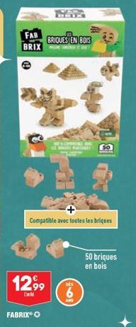 FAB BRIQUES EN BOIS  BRIX  Compatible avec toutes les briques  1299  Cul  FABRIX O  DES  6  ANS  So  50 briques en bois 