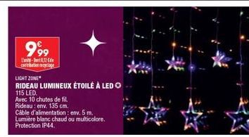 999  -  contribution cyclage  LIGHT ZONE*  RIDEAU LUMINEUX ÉTOILÉ À LED  115 LED.  Avec 10 chutes de fil. Rideau: env. 135 cm. 