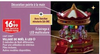 Décoration peinte à la main  1699  C-81 cartrition eyclage  LIGHT ZONE VILLAGE DE NOËL À LED O 8 mélodies de Noël différentes. Pour une utilisation en intérieur. Piles incluses.  Autres modèles dispon