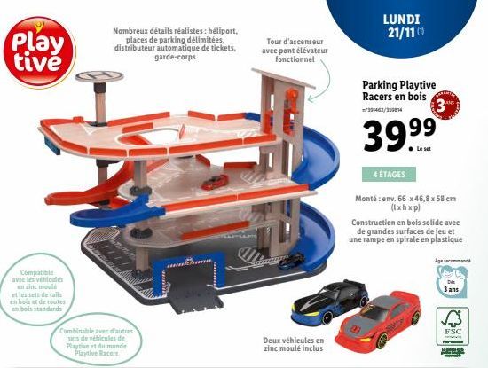 Play tive  Compatible avec les véhicules enzine mould et les sets de rails en bois et de routes en bois standards  Combinable avec d'autres sets de véhicules de Playtive et du monde Playtive Racers  N