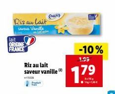 lait ORIGINE FRANCE  Riz au lait  Saveus Vanille  Produit Wala  Riz au lait saveur vanille  Craig  17⁹  -10% 1.99 