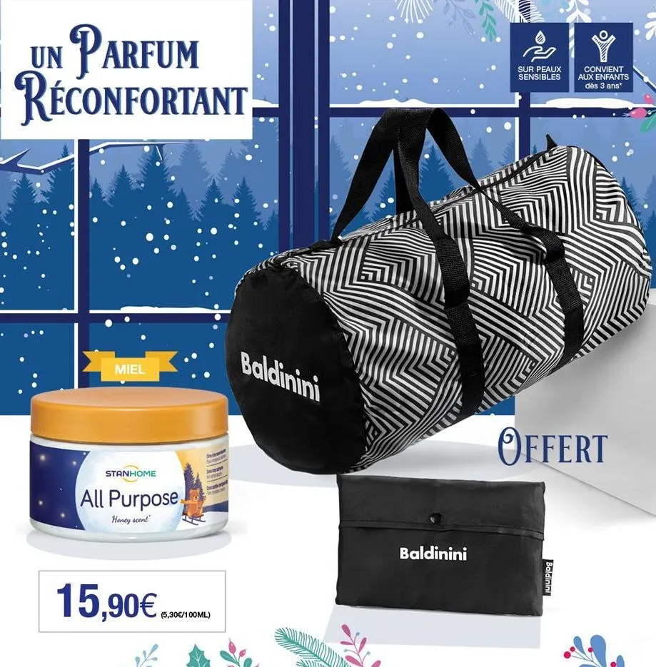 un parfum reconfortant  miel  stanhome  all purpose  honey scent  15,90€.  (5,30€/100ml)  baldinini  baldinini  sur peaux  convient  sensibles aux enfants dès 3 ans*  offert  baldinini  