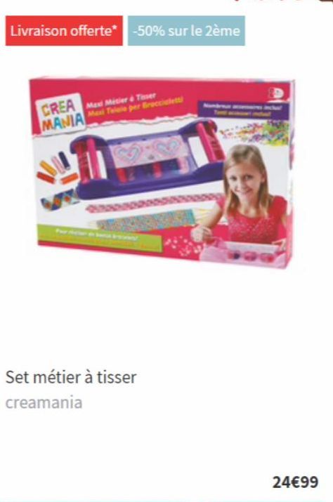 Livraison offerte* -50% sur le 2ème  CREA Max Mier & Tisser IMANIA)  Set métier à tisser  creamania  24€99  