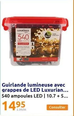 luxuriance  ligh  540  ledlights cluster  kem  18  ther function  incode-outdoo  guirlande lumineuse avec grappes de led luxurian... 540 ampoules led | 10.7 +5...  consulter 