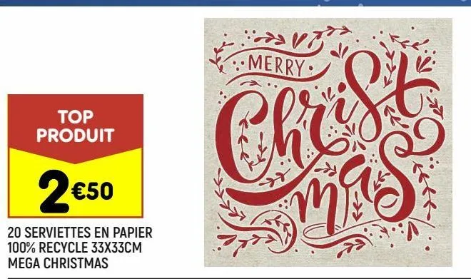 20 serviettes en papier 100% recycle 33x33cm mega christmas