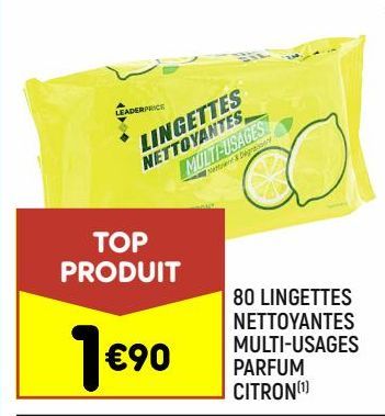 80 lingettes nettoyantes multi-usages parfum citron Leader Price